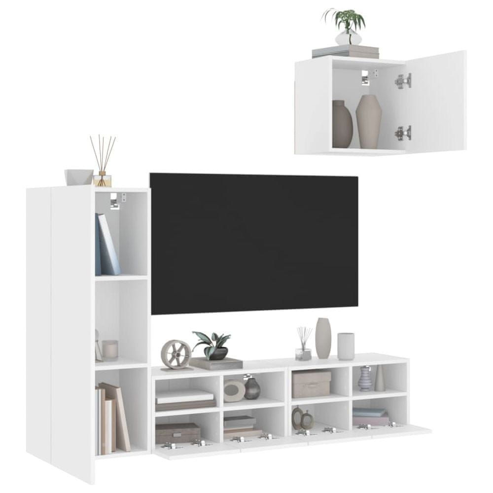 Vidaxl 4-dielne TV nástenné skrinky biele kompozitné drevo